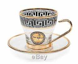 ArtDecor Greek Key, 12-pc'Deborah' Espresso Coffee Set, 4 Oz Crystal Cup Saucer