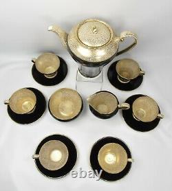 Art Deco AYNSLEY Black Gold Coffee Pot Sugar Creamer 6 Cups Saucers Coffee Set