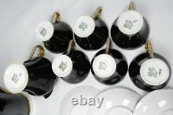 Art Deco AYNSLEY Black Gold Coffee Pot Sugar Creamer 6 Cups Saucers Coffee Set