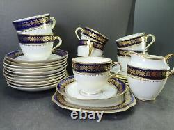 Art Deco Cobalt Blue Gold Guilded Reid & Co Roslyn China Cups Saucers