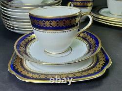 Art Deco Cobalt Blue Gold Guilded Reid & Co Roslyn China Cups Saucers