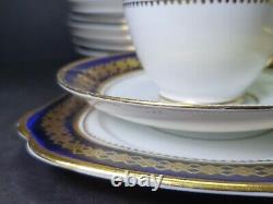Art Deco Cobalt Blue Gold Guilded Reid & Co Roslyn China Cups Saucers