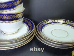 Art Deco Cobalt Blue Gold Guilded Reid & Co Roslyn China Cups Saucers