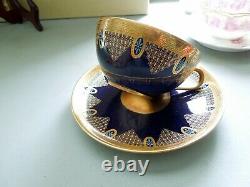 Art Deco Hutschenreuther Tea Cup Saucer Cobalt Gold Raised Turquoise Stars 1914