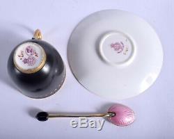 Art Deco Royal Worcester cased 1920's coffee set Black Gold cups saucers spoons