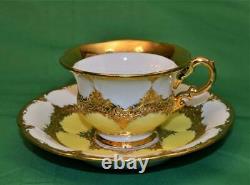 Atq MEISSEN Cross Mark Yellow Heavy Gold Encrusted Set Demitasse Cup Saucer #Y33