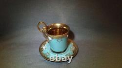 Atq Turquoise Roses Flower Heavy Gold Demitasse Cup & Saucer Teacup Footed Mark