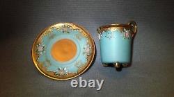 Atq Turquoise Roses Flower Heavy Gold Demitasse Cup & Saucer Teacup Footed Mark