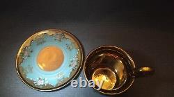 Atq Turquoise Roses Flower Heavy Gold Demitasse Cup & Saucer Teacup Footed Mark