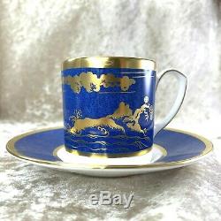 Authentic Cartier La Maison De LEmpereur Blue Gold Bone China Cup &Saucer(MINT)