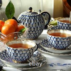 Authentic Imperial Porcelain Cobalt Net Tea cup Saucer Lomonosov LFZ 8.5 fl oz