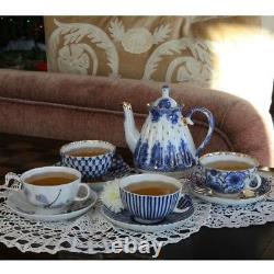 Authentic Imperial Porcelain Cobalt Net Tea cup Saucer Lomonosov LFZ 8.5 fl oz