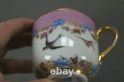 Authentic Royal Vienna Hand Painted Birds Blue Bows Pink Gold Cup & Saucer C1787