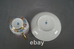 Authentic Royal Vienna Hand Painted Birds Blue Bows Pink Gold Cup & Saucer C1787