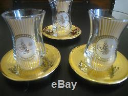 Authentic Turkish Tea Serving Set-Glasses, Saucers, Bowl, Tray Ottoman Tugra Motif