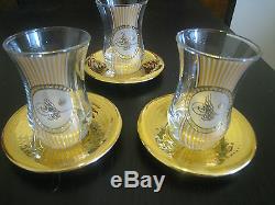 Authentic Turkish Tea Serving Set-Glasses, Saucers, Bowl, Tray Ottoman Tugra Motif