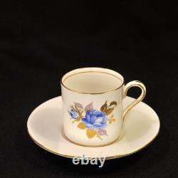 Aynsley 3 Cups & 3 Saucers #2495 Hand Painted Cabbage Rose Blue Gold 1934-1939