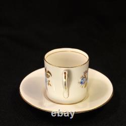 Aynsley 3 Cups & 3 Saucers #2495 Hand Painted Cabbage Rose Blue Gold 1934-1939