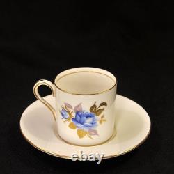 Aynsley 3 Cups & 3 Saucers #2495 Hand Painted Cabbage Rose Blue Gold 1934-1939