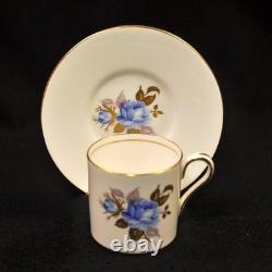 Aynsley 3 Cups & 3 Saucers #2495 Hand Painted Cabbage Rose Blue Gold 1934-1939