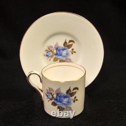 Aynsley 3 Cups & 3 Saucers #2495 Hand Painted Cabbage Rose Blue Gold 1934-1939