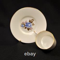Aynsley 3 Cups & 3 Saucers #2495 Hand Painted Cabbage Rose Blue Gold 1934-1939