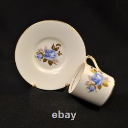 Aynsley 3 Cups & 3 Saucers #2495 Hand Painted Cabbage Rose Blue Gold 1934-1939