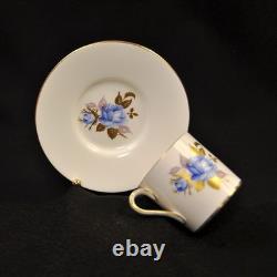 Aynsley 3 Cups & 3 Saucers #2495 Hand Painted Cabbage Rose Blue Gold 1934-1939