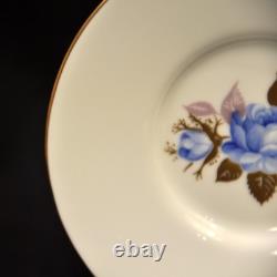 Aynsley 3 Cups & 3 Saucers #2495 Hand Painted Cabbage Rose Blue Gold 1934-1939