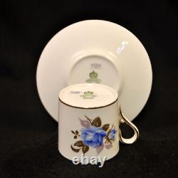 Aynsley 3 Cups & 3 Saucers #2495 Hand Painted Cabbage Rose Blue Gold 1934-1939