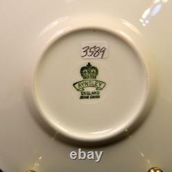 Aynsley 3 Cups & 3 Saucers #2495 Hand Painted Cabbage Rose Blue Gold 1934-1939