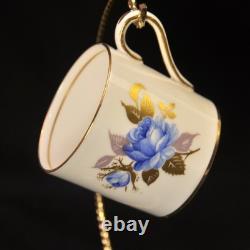 Aynsley 3 Cups & 3 Saucers #2495 Hand Painted Cabbage Rose Blue Gold 1934-1939