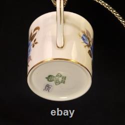 Aynsley 3 Cups & 3 Saucers #2495 Hand Painted Cabbage Rose Blue Gold 1934-1939