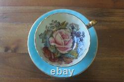 Aynsley Bailey Cabbage Rose Poppy Bouquet Turquoise Gold Teacup Tea Cup Saucer