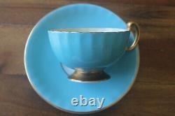 Aynsley Bailey Cabbage Rose Poppy Bouquet Turquoise Gold Teacup Tea Cup Saucer