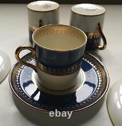 Aynsley Bone China Blue Gold Coffee Demitasse 5 saucers 3 cups 3 cup seconds
