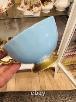 Aynsley Bone China Fruit Tea Cup & Saucer Set Two-Piece Blue Yellow Gold