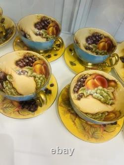 Aynsley Bone China Fruit Tea Cup & Saucer Set Two-Piece Blue Yellow Gold