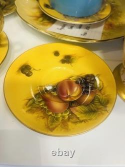 Aynsley Bone China Fruit Tea Cup & Saucer Set Two-Piece Blue Yellow Gold