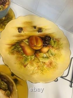 Aynsley Bone China Fruit Tea Cup & Saucer Set Two-Piece Blue Yellow Gold