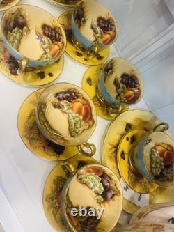Aynsley Bone China Fruit Tea Cup & Saucer Set Two-Piece Blue Yellow Gold
