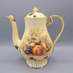 Aynsley Bone China Orchard Gold Fruit Coffee Pot & 4 Demitasse Cup Saucer Sets