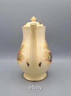 Aynsley Bone China Orchard Gold Fruit Coffee Pot & 4 Demitasse Cup Saucer Sets
