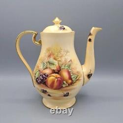 Aynsley Bone China Orchard Gold Fruit Coffee Pot & 4 Demitasse Cup Saucer Sets