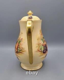 Aynsley Bone China Orchard Gold Fruit Coffee Pot & 4 Demitasse Cup Saucer Sets