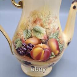 Aynsley Bone China Orchard Gold Fruit Coffee Pot & 4 Demitasse Cup Saucer Sets