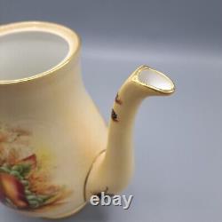 Aynsley Bone China Orchard Gold Fruit Coffee Pot & 4 Demitasse Cup Saucer Sets