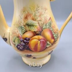 Aynsley Bone China Orchard Gold Fruit Coffee Pot & 4 Demitasse Cup Saucer Sets