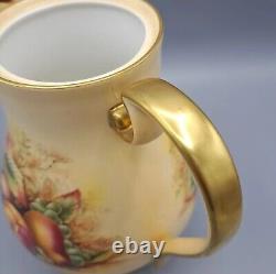 Aynsley Bone China Orchard Gold Fruit Coffee Pot & 4 Demitasse Cup Saucer Sets