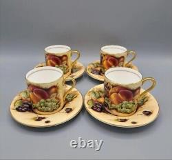 Aynsley Bone China Orchard Gold Fruit Coffee Pot & 4 Demitasse Cup Saucer Sets